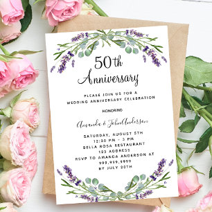 Convite Lavanda floral luxuoso 50º aniversário de casament