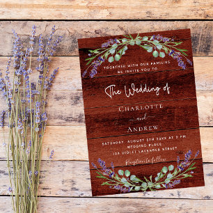 Convite Lavanda floral madeiras rústicas castanhas casadas