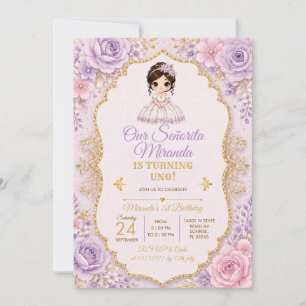 Convite Lavanda Floral Mi Bautizo Primeiro Aniversário