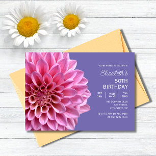 Convite Lavanda Floral Púrpura 50º Aniversário, Dahlia Ros