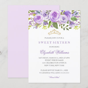 Convite Lavanda Floral Rosa Sweet Sixteen