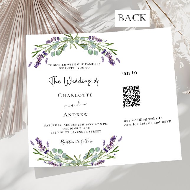 Convite Lavanda floral roxo verde casamento QR RSVP (Criador carregado)
