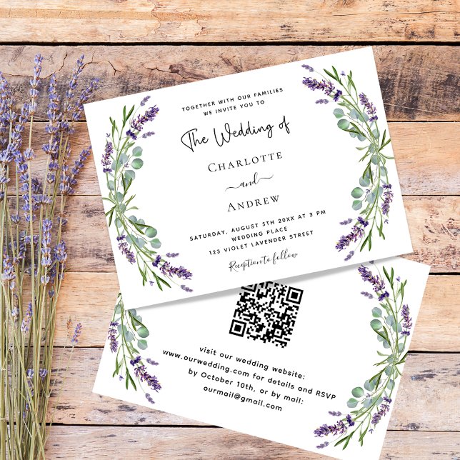 Convite Lavanda floral verde QR RSVP casamento de luxo (Criador carregado)