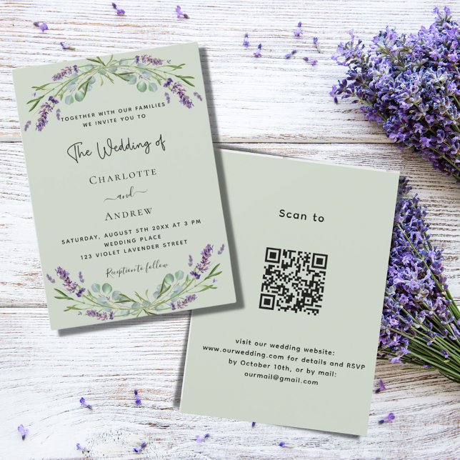 Convite Lavanda floral verde sábio verde casamento QR (Criador carregado)