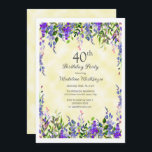Convite Lavanda Floral Yellow aniversário de 40 anos<br><div class="desc">lavanda de água floral bonito e feminina no convite de festas de aniversário de 40 anos amarelo feminino. Entre em contato comigo para obter assistência com suas personalizações ou para solicitar outros produtos Zazzle correspondentes ou coordenadores para o seu partido.</div>