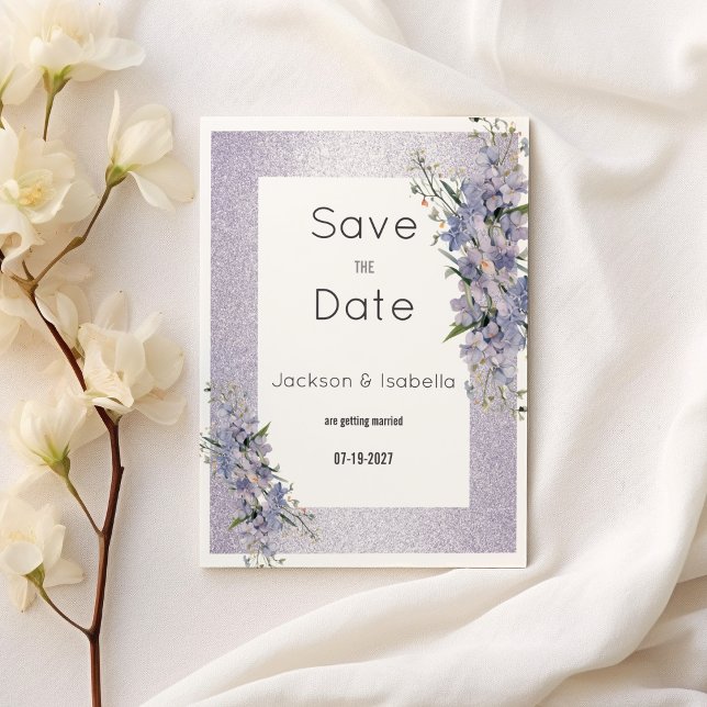 Convite Lavanda flores silvestres florais Salve a data (Lavender glitter wildflowers floral Save the Date)