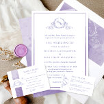 Convite Lavanda Formal Monograma Casamento por Aquarela<br><div class="desc">Aprecie amigos e família com este elegante convite de casamento mostrando um belo monograma botânico de folha desenhada com noiva e iniciais de noivo. O convite à frente foi aparado com uma fina lavanda, lilás e matizes púrpuros, enquanto o convite contém uma bela lavagem com aquarela em matizes lavandas, lilás...</div>