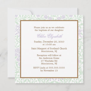 Convite Lavanda Green Floral Damask Christening