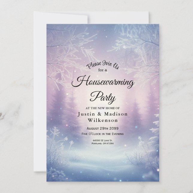 Convite Lavanda Inverno Snowfall Serenade (Frente)