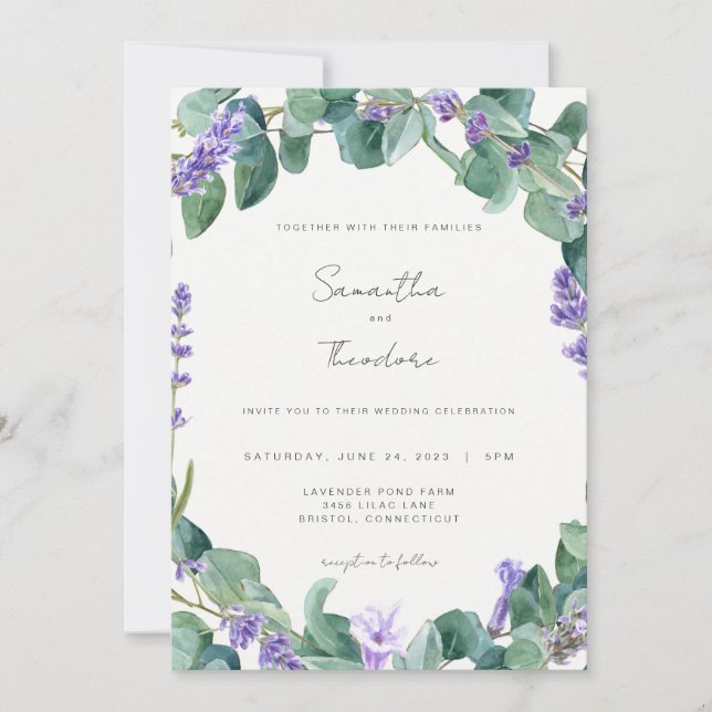 Convite Lavanda Invitation Greenery Purple Modern (Frente)