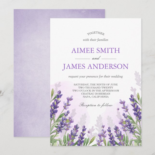 Convite Lavanda Invitation Rustic Elegant Floral (Frente/Verso)