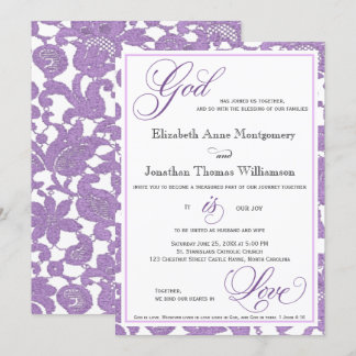Convite Lavanda Lace Deus é Amor Casamento Cristão