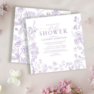 Convite Lavanda Lilac Chá de fraldas Floral Vitoriano