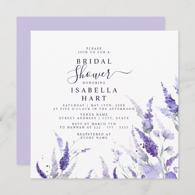 Convite Lavanda Lilac Chá de panela Botânico Floral (Frente/Verso)