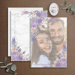 Convite Lavanda Lilac Dourado Vellum Overlay Foto Casament