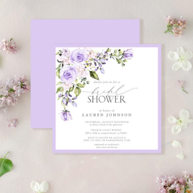 Convite Lavanda Lilac Elegante Chá de panela Floral (Easily personalize this bridal shower invitation for the perfect celebration for the bride to be!)