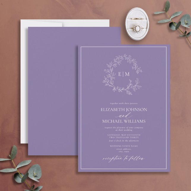 Convite Lavanda Lilac Moderna - Casamento Monograma de Fol (Criador carregado)