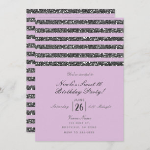 Convite Lavanda Lilac Purple Silver Glitter Striter Party