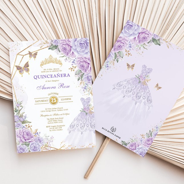 Convite Lavanda Lilac Rosa Quinceañera Princess Birthday (Criador carregado)