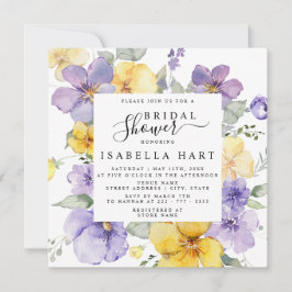 Convite Lavanda Lilar Chá de panela Floral Amarelo Roxo