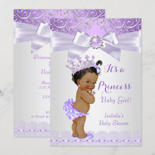 Convite Lavanda Lilás Princesa Bebê Chamada Étnica Branco