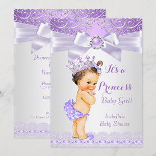 Convite Lavanda Lilás Princesa Bebê Chuva Morena Branco