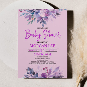 Convite Lavanda Lilás Roxo Chá de fraldas Violeta