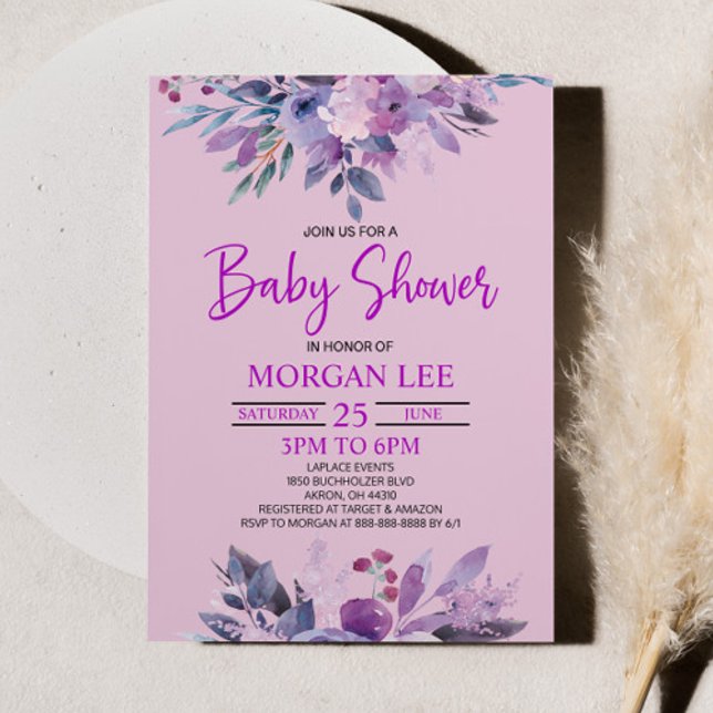 Convite Lavanda Lilás Roxo Chá de fraldas Violeta (Criador carregado)