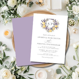 Convite Lavanda Limão Monograma Floral Crista Casamento