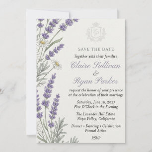Convite Lavanda, Margarida Branca e Crista de Aquarela Cas