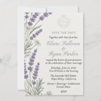 Convite Lavanda, Margarida Branca e Crista de Aquarela Cas