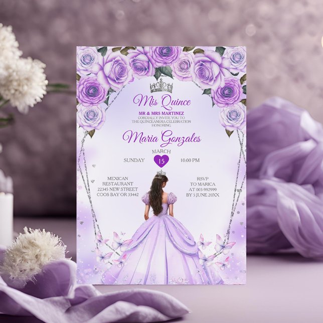 Convite Lavanda Mis Quince 15 Anos Coroa Quinceañera (Criador carregado)