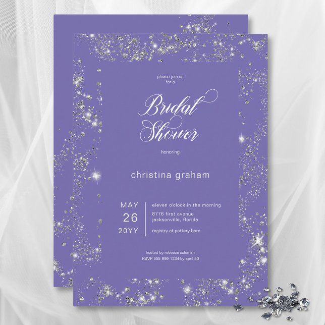 Convite Lavanda moderna - Chá de panela de quadro Glam Dia (Modern Lavender Glam Diamond Frame Bridal Shower Invitation)