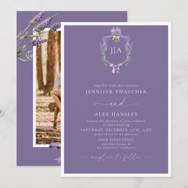 Convite Lavanda Moderna Floral | Casamento de Fotografia d (Frente/Verso)