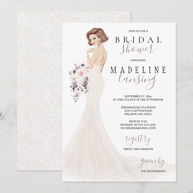 Convite Lavanda no Chá de panela de rendas (Frente/Verso)