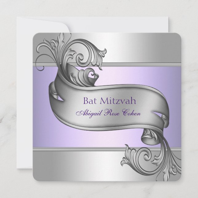 Convite Lavanda Purple Bat Mitzvah (Frente)