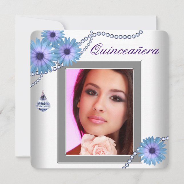 Convite Lavanda Purple Daisy Quinceanera (Frente)