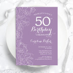 Convite Lavanda Purple Floral 50ª Festa de aniversário<br><div class="desc">Lavanda Purple Floral 50º Convite de aniversário. Design minimalista moderno com desenhos botânicos em destaque e letra de script de tipografia. Simples trendy convida cartão perfeito para uma festa de na moda. Pode ser personalizado para qualquer idade. Impressos convites Zazzle ou modelo de impressão digital instantânea para download.</div>