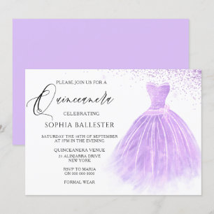 Convite Lavanda Purple Glitter Gown Quinceanera