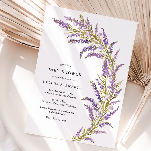 Convite Lavanda Queda chá de fraldas de aquarela floral (Lavender Fall floral watercolor baby shower Invitation)