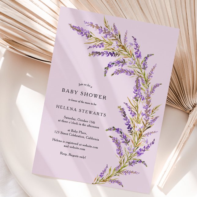 Convite Lavanda Queda chá de fraldas de aquarela floral (Lavender Fall floral watercolor baby shower Invitation on Lavender)