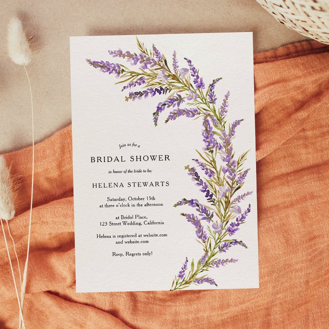 Convite Lavanda Queda chá de panela de aquarela floral (Fall lavender floral watercolor chic bridal shower invitation)