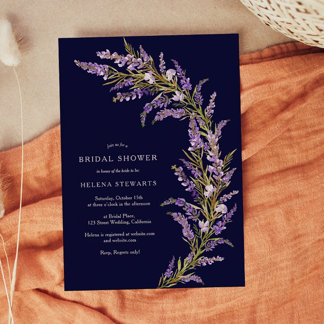 Convite Lavanda Queda chá de panela de aquarela floral (Lavender Fall floral watercolor bridal shower Invitation)