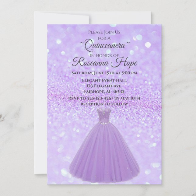 Convite Lavanda Quinceanera (Frente)