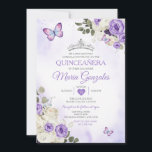 Convite Lavanda Quinceañera Crown 15 Anos Borboleta<br><div class="desc">Quinceañera Purple & Silver Crown Butterfly Mexicana Convite Mis Quince 15 Anos,  16º Aniversário, </div>