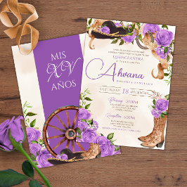 Convite Lavanda Quinceanera Purple Rosa Charro Western