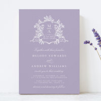 Lavanda Romântico Floral Brasão Casamento
