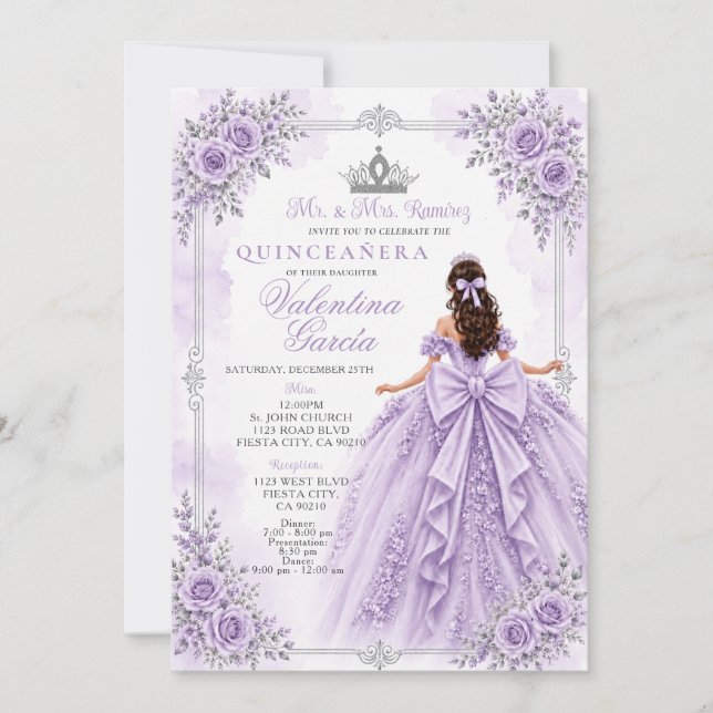 Convite Lavanda Rosa Floral Quinceañera (Frente)