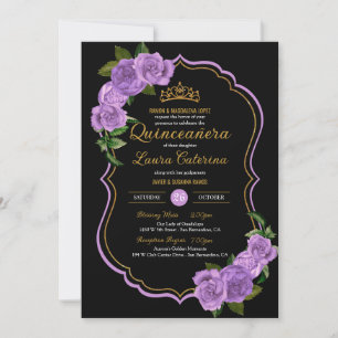 Convite Lavanda Rosas Roxos Dourada Quinceañera