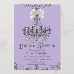 Convite Lavanda roxa & chá de panela branco de prata do